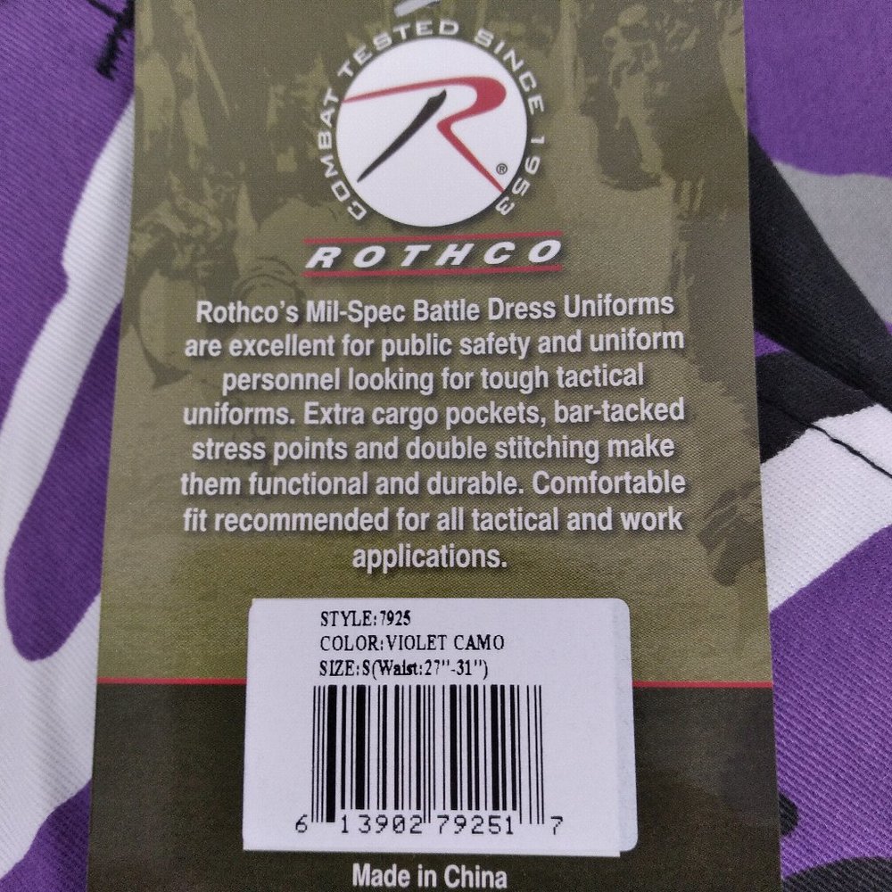 NWT Rothco Purple Camo Cargo Pants Small 27-31 - Picture 6 of 8